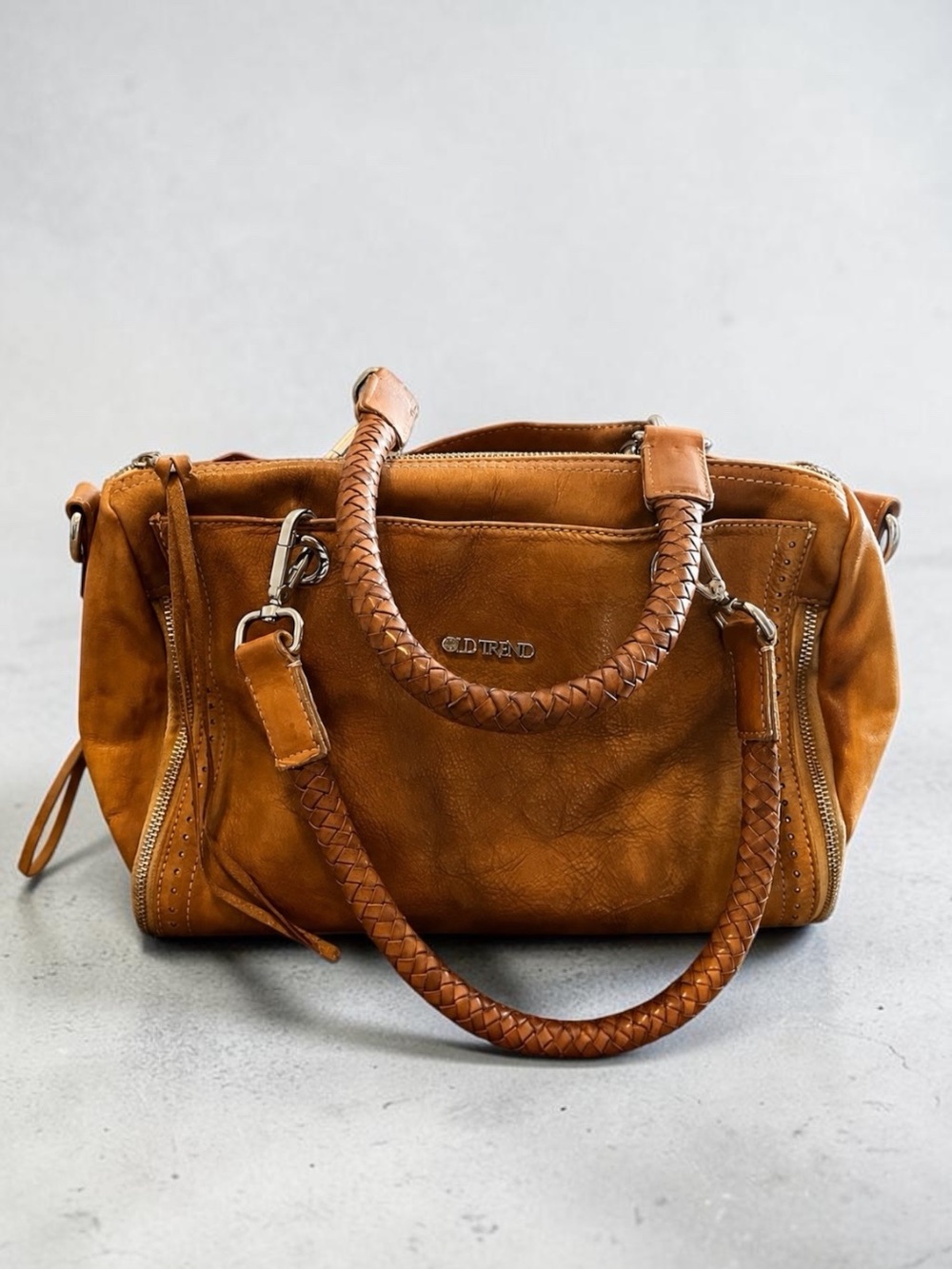 OLD TREND Women's Walnut Genuine Leather Satchel Bag